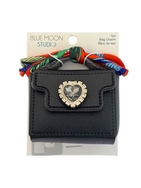 New Blue Moon Studio Black Mini Bag Charm with Rhinestone Heart